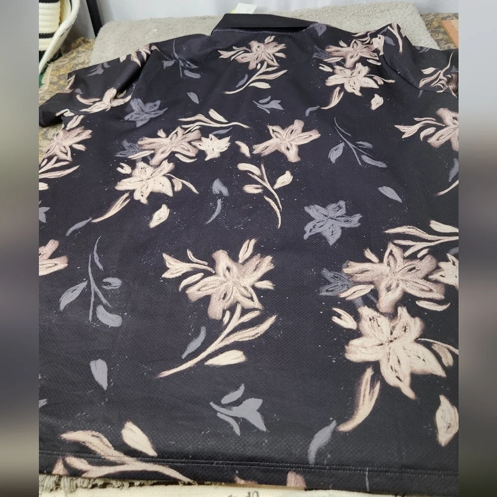 Men's Floral Print Textured Polo Shirt - All In Motion Black/Gray XL